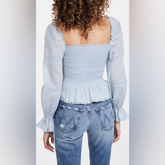 Reformation Roland Blue Crop Top Blouse Size S - Picture 6 of 12